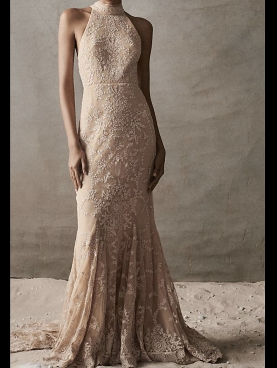 BHLDN Dresses & Skirts - BHLDN Daisy Lace Halter Open Back Wedding Gown Champagne 10 NWT PRICE DROP